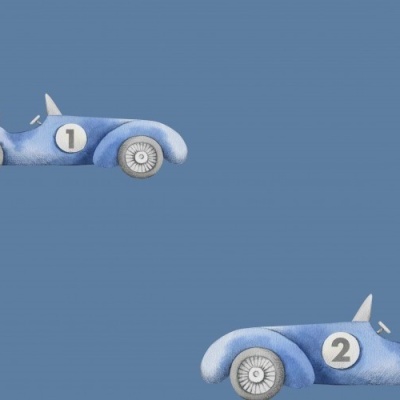 Ilustração dois carros corrida azuis com números 1 e 2