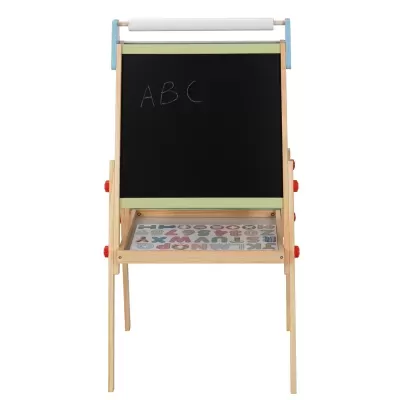 Quadro educativo infantil de madeira com quadro-negro e letras ABC