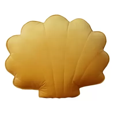 Almofada em forma de concha amarela sobre fundo branco