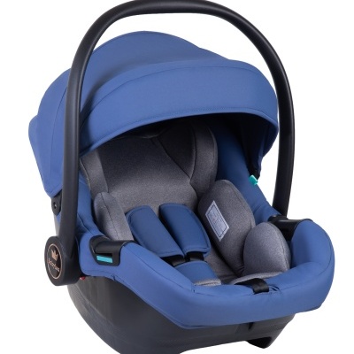 Cadeira auto para bebé azul e cinza com arnês e manípulo preto