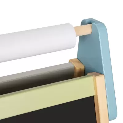 Quadro com estrutura de madeira colorida e rolo de papel branco