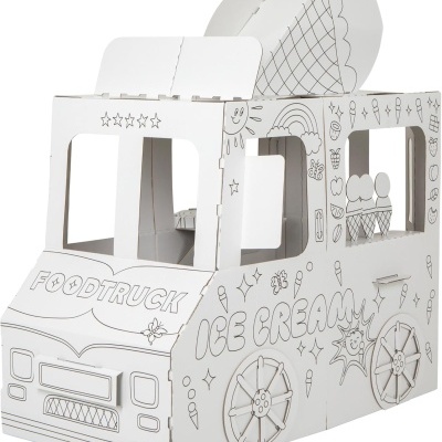 Carrinha de gelados de cartão para colorir com desenhos em preto e branco