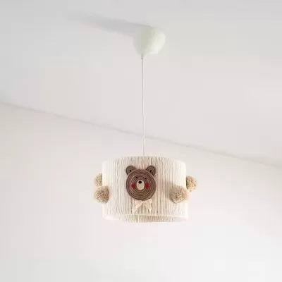 Candeeiro de tecto com rosto de urso decorativo em branco e tons castanhos
