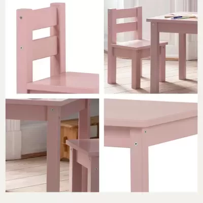 Conjunto infantil rosa de cadeira e mesa em madeira lacada