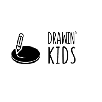 Logótipo preto e branco com lápis e texto 'DRAWIN' KIDS'