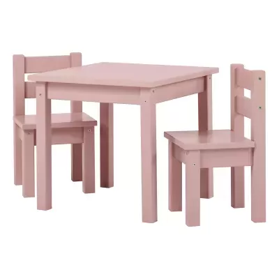 Conjunto de mesa e duas cadeiras de madeira rosa