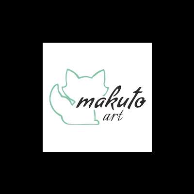 Logótipo da marca makuto art com contorno de gato verde claro