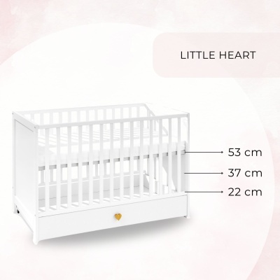 Berço branco de madeira com gaveta e altura ajustável do colchão