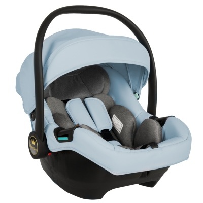 Cadeira auto para bebé azul claro com interior cinza e alça preta