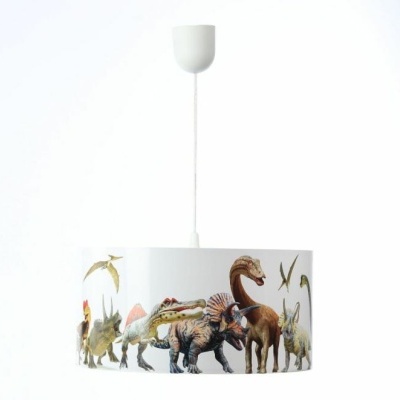 Lustre de tecto com cúpula branca e dinossauros coloridos