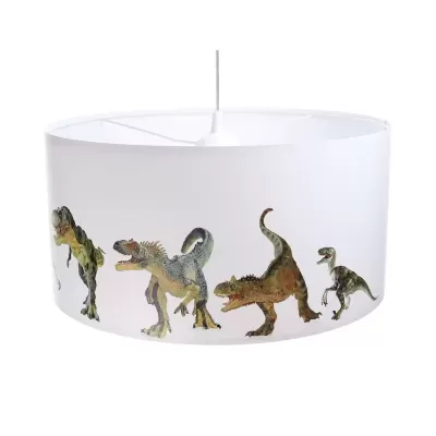 Candeeiro de teto branco com dinossauros coloridos