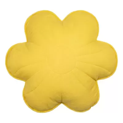 Almofada amarela em forma de flor com seis pétalas