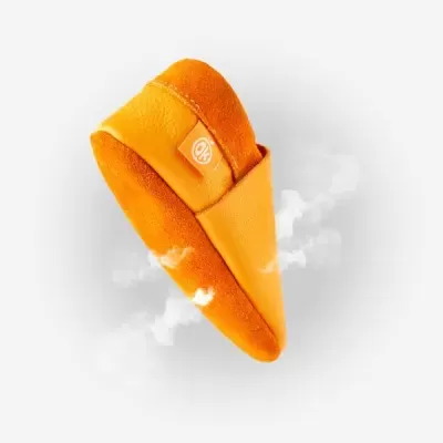 Pantufa laranja em pele sintética e camurça com etiqueta OK