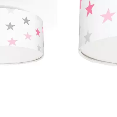 Luminária de teto branca com estrelas cor-de-rosa e cinza