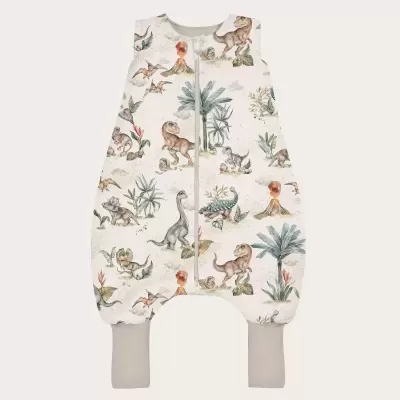 Macacão de bebé branco com estampado de dinossauros e fecho de correr frontal