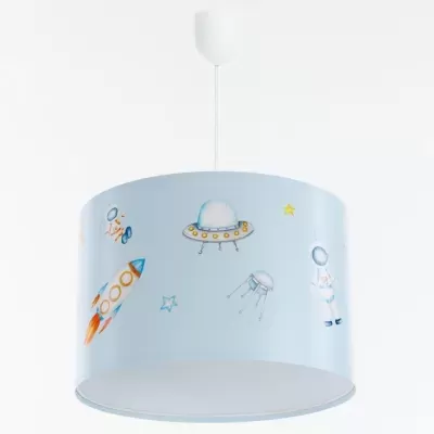 Candeeiro de teto infantil azul claro com desenhos espaciais