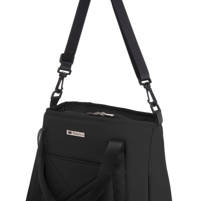 Mala preta BabyLux com alça ajustável e bolso frontal