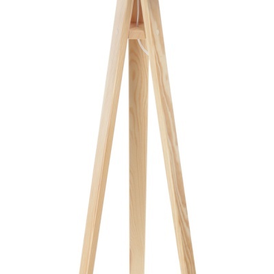 Candeeiro de pé em madeira clara com abat-jour branco