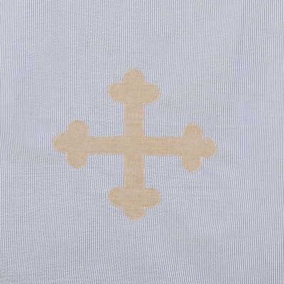 tecido risca de giz cinzento claro com cruz bege bordada