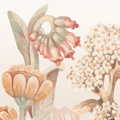 Ilustração de flores em tons pastel com fundo claro