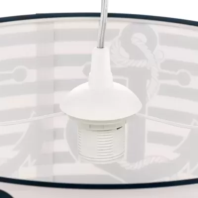 Abajur suspenso com cúpula branca e cinza e motivo náutico
