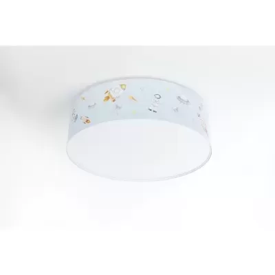 Plafon redondo branco com desenhos infantis coloridos