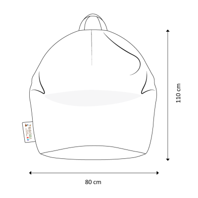 Poltrona puff branca arredondada com etiqueta lateral e alça superior