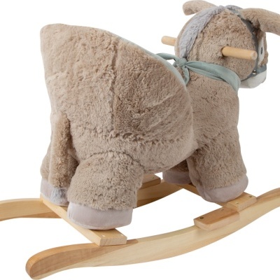 Cavalo baloiço de pelúcia com base de madeira
