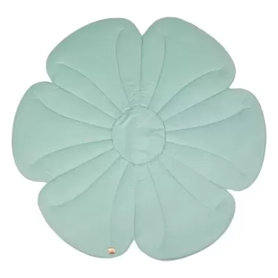 Tapete ou almofada verde-água em forma de flor com pétalas almofadadas