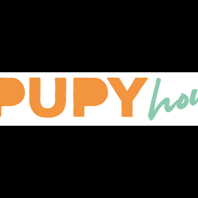 Logótipo com texto PUPY hou em laranja e verde claro