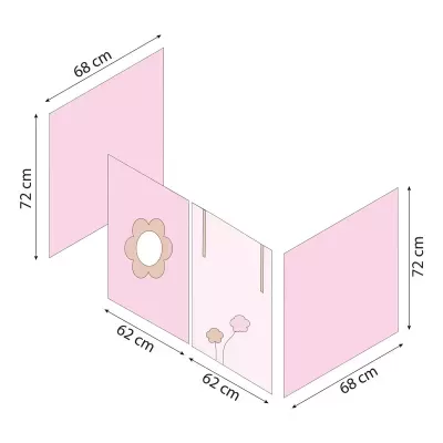 Divisória rosa com painéis e decoração floral
