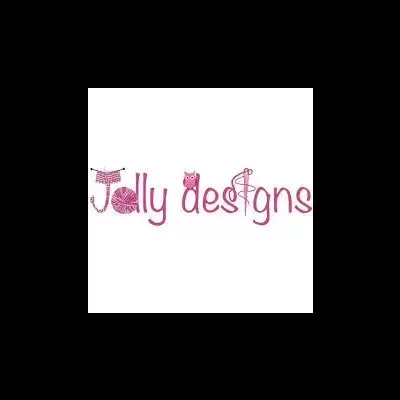 Logótipo Jelly designs rosa com bola de lã, agulha de tricô e coruja