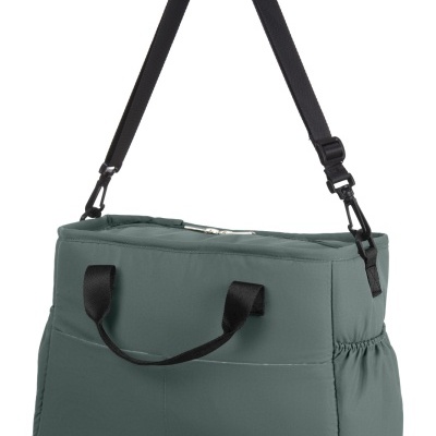 Bolsa verde-escura para transporte com alças pretas e etiqueta Baby Lux