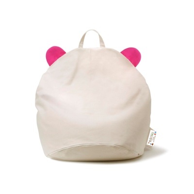 Mochila infantil bege com orelhas cor-de-rosa