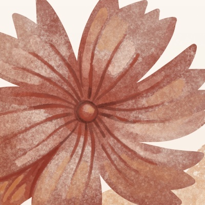 Pintura digital de flor com pétalas grandes castanho avermelhadas num fundo bege.