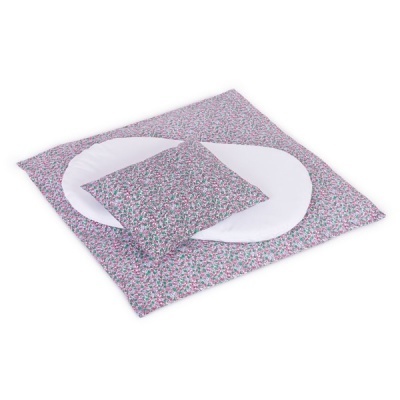 Conjunto de almofada e colchonete com padrão floral e detalhe branco