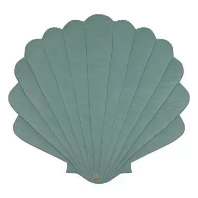 Tapete ou almofada em forma de concha verde-azulada com textura acolchoada