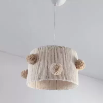 Candeeiro de teto redondo beige com pompons