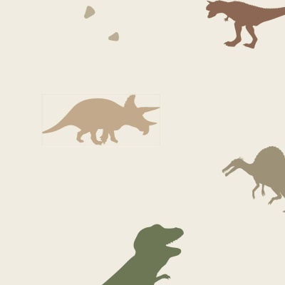 Padrão com silhuetas coloridas de dinossauros sobre fundo creme