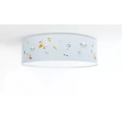 Candeeiro de teto infantil branco com desenhos de astronautas e espaços