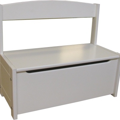 Banco de madeira branca com gaveta e encosto