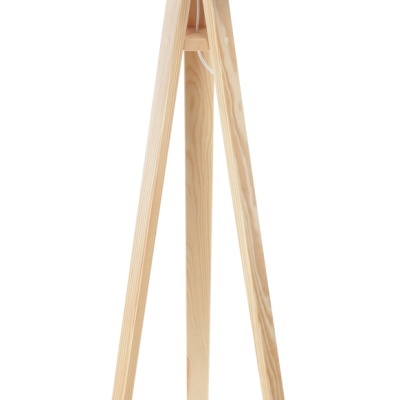 candeeiro de pé de madeira com cúpula cinzenta