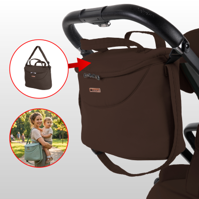 Bolsa castanha para carrinho de bebé com fecho e alças
