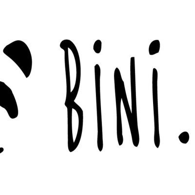 Logotipo de um panda preto com texto 'BINI.CO'