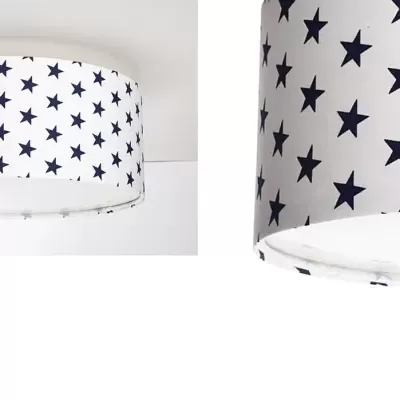 Abajur redondo branco com estrelas pretas