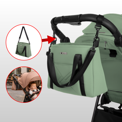 Bolsa verde para carrinho de bebé com alças pretas e logótipo BabyLux