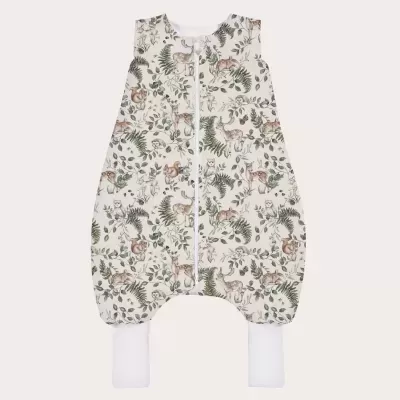 Macacão de bebé estampado com animais da floresta e fecho frontal branco