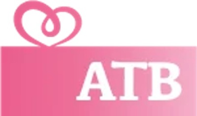 Logótipo rosa com as letras ATB e um coração estilizado acima