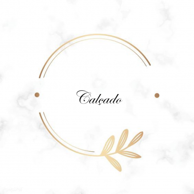 Fundo branco marmoreado com círculo dourado decorativo e texto 'Calçado' ao centro
