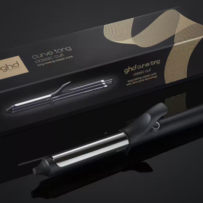 Ferro de ondular cabelo ghd curve tong classic curl preto e prateado com embalagem